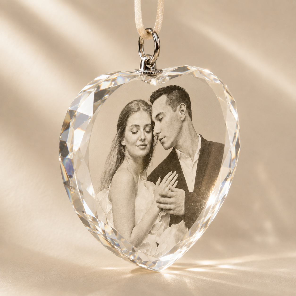 Personalized Heart-Shaped Crystal Photo Pendant for Couples