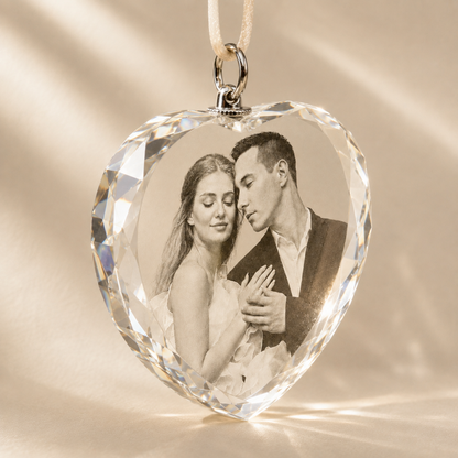 Personalized Heart-Shaped Crystal Photo Pendant for Couples