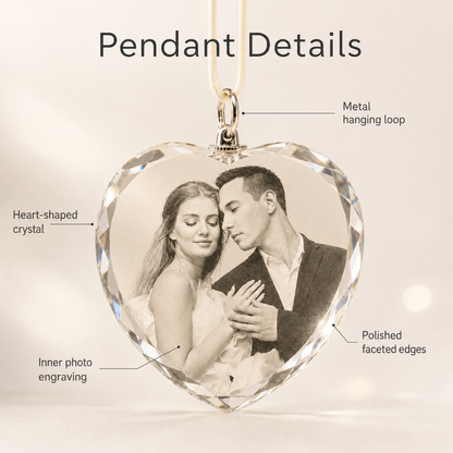 Personalized Heart-Shaped Crystal Photo Pendant for Couples