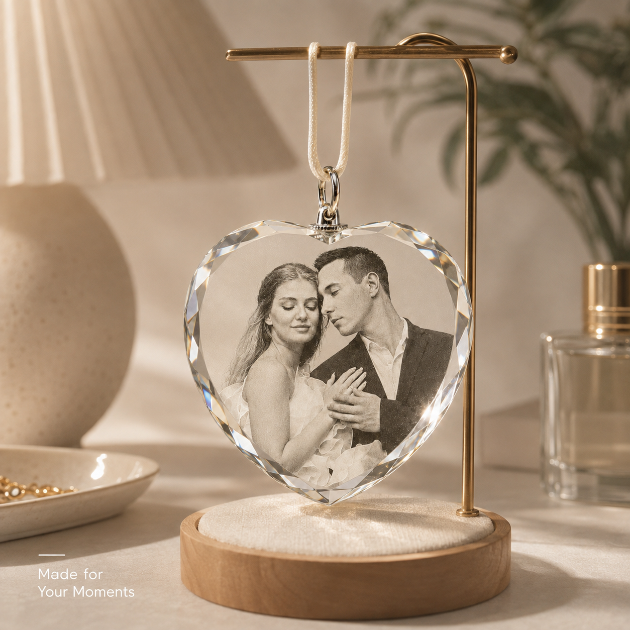 Personalized Heart-Shaped Crystal Photo Pendant for Couples