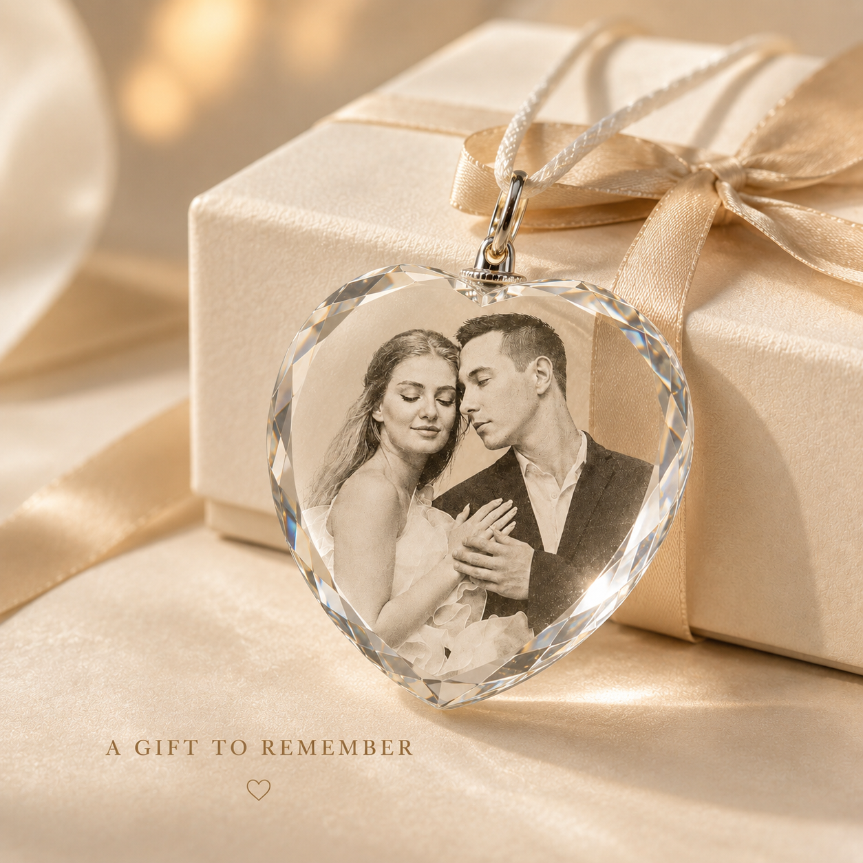 Personalized Heart-Shaped Crystal Photo Pendant for Couples