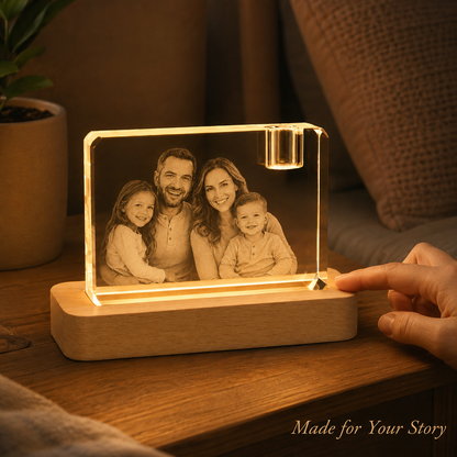 Custom 3D Crystal Photo Keepsake with Lighted Wood Base