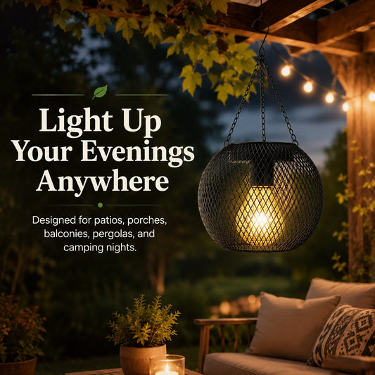 Solar Hanging Lantern with Metal Mesh for Patio & Garden