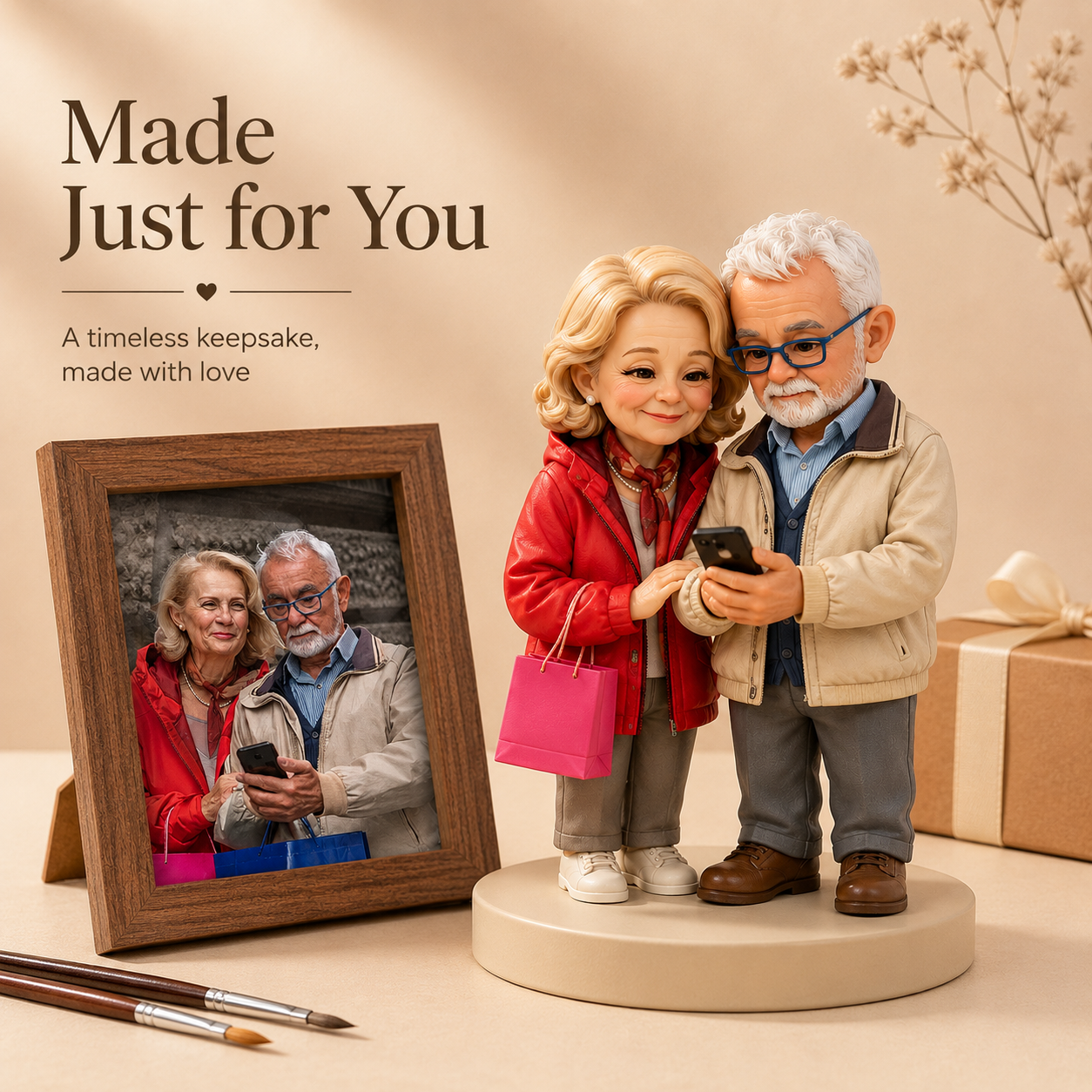 Custom Hand-Painted 3D Chibi Couple Figurine from Photo