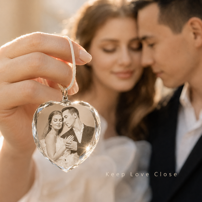 Personalized Heart-Shaped Crystal Photo Pendant for Couples