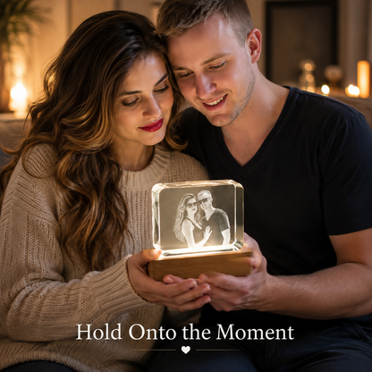 Personalized 3D Crystal Photo Keepsake with LED Beech Wood Base