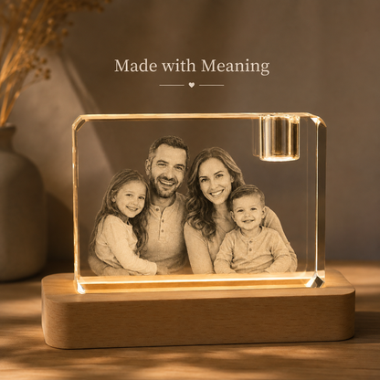Custom 3D Crystal Photo Keepsake with Lighted Wood Base