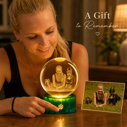 Personalized 3D Crystal Photo Globe Night Light with Green Base