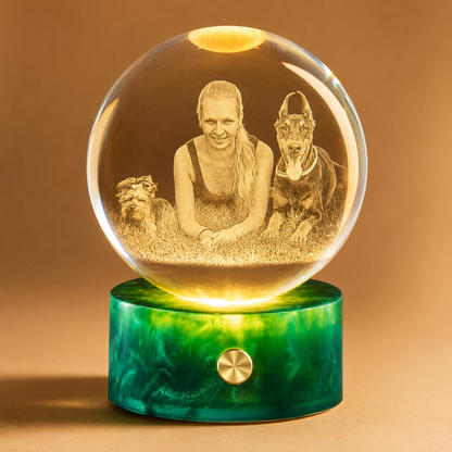 Personalized 3D Crystal Photo Globe Night Light with Green Base