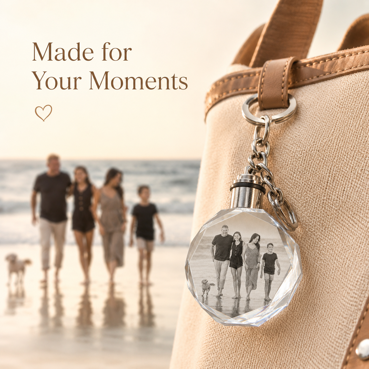 Personalized Octagon Crystal Keychain with Custom Photo or Logo