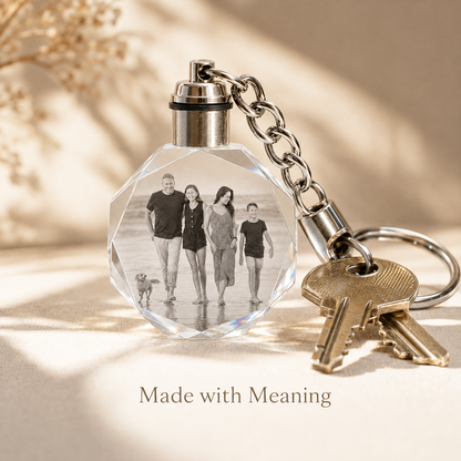 Personalized Octagon Crystal Keychain with Custom Photo or Logo