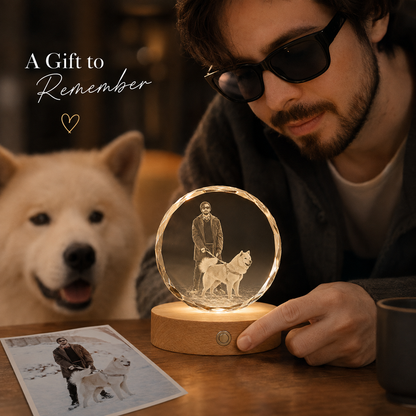 Personalized 3D Crystal Photo Keepsake with Beech Wood Light Base