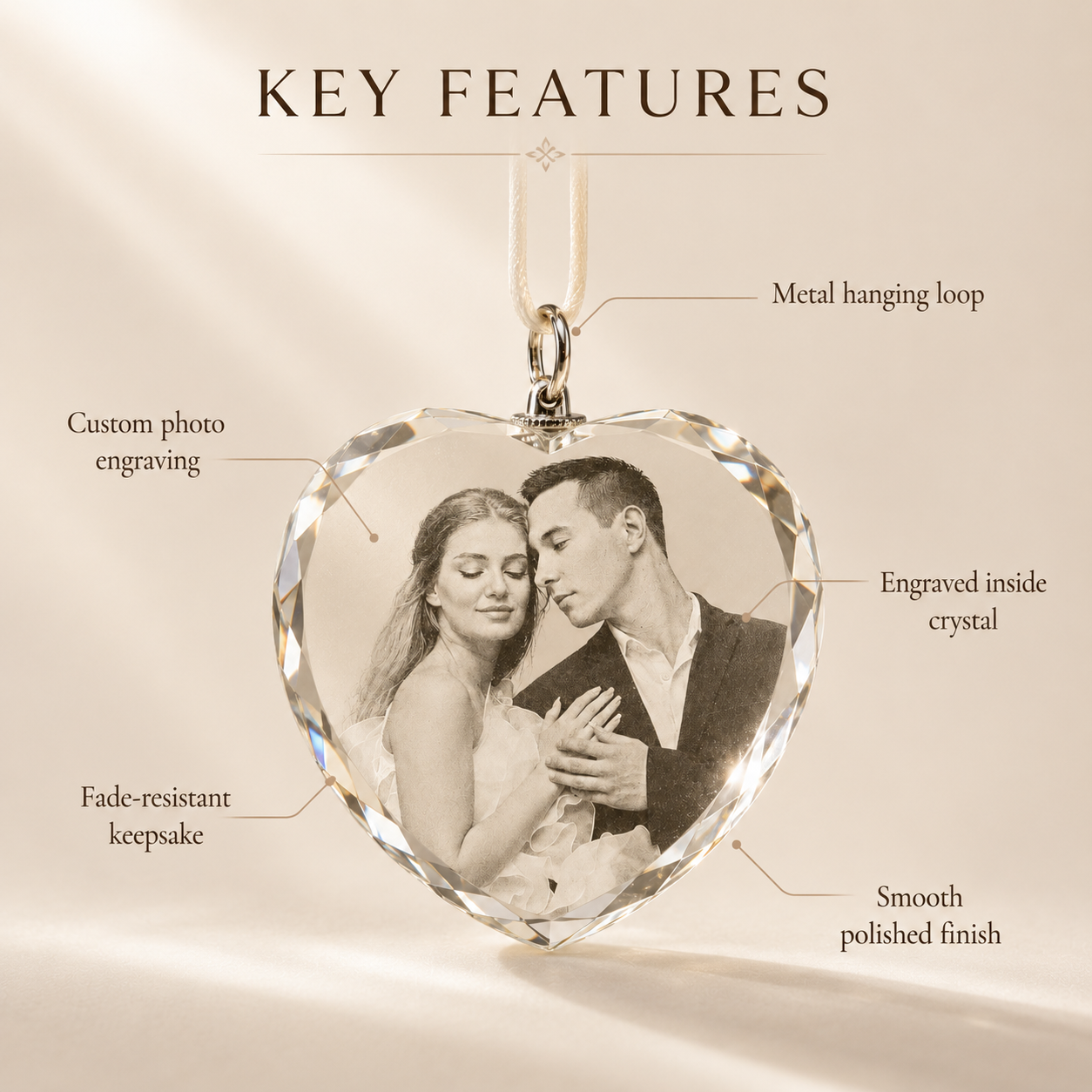 Personalized Heart-Shaped Crystal Photo Pendant for Couples
