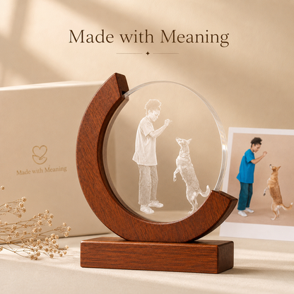 Personalized Crystal Pet Photo Keepsake with Solid Wood Base