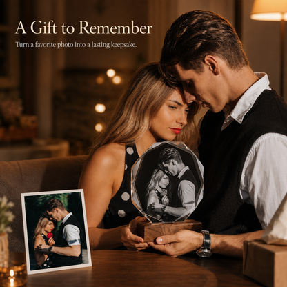 Personalized Crystal Photo Plaque with Solid Walnut Wood Base