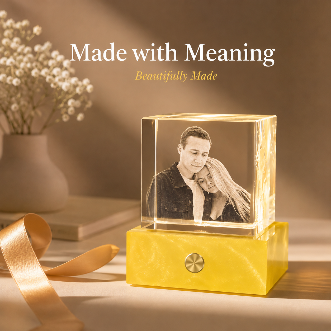 Personalized 3D Crystal Photo Night Light with Touch Base