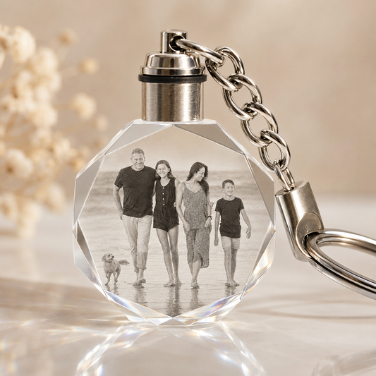 Personalized Octagon Crystal Keychain with Custom Photo or Logo
