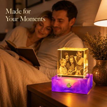 Custom 3D Crystal Photo Night Light with Aurora Purple Base