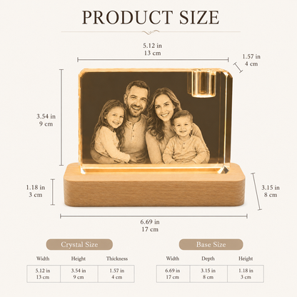 Custom 3D Crystal Photo Keepsake with Lighted Wood Base