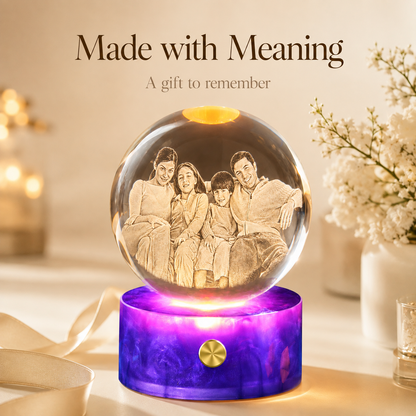 Personalized 3D Crystal Photo Globe Night Light with Purple Base