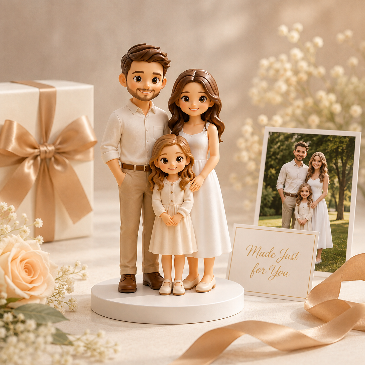 Custom 3D Printed Family Chibi Figurine from Photo with DIY Kit