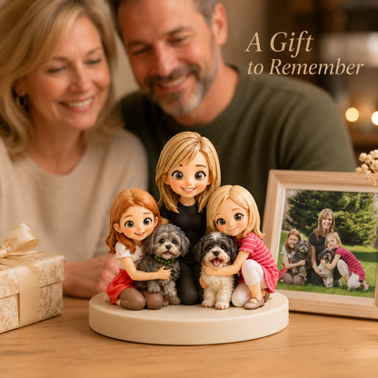 Custom 3D Chibi Figurine from Photo – Family & Pet Gift