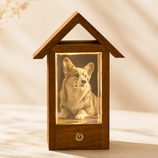 Personalized 3D Crystal Pet Photo Memorial Lighted House