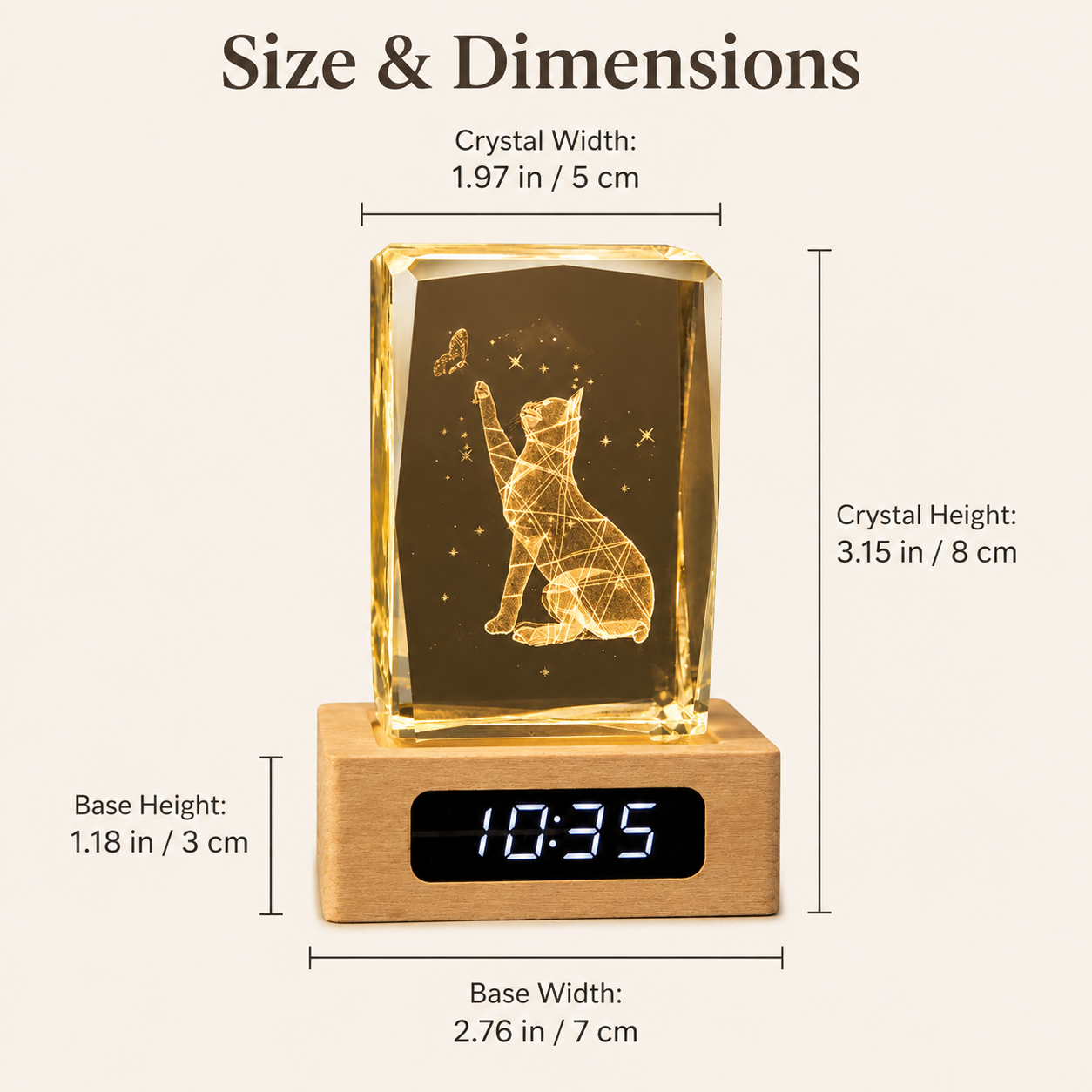 Custom Pet Photo Crystal Memorial Clock with Wood Base