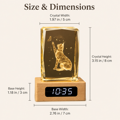 Custom Pet Photo Crystal Memorial Clock with Wood Base