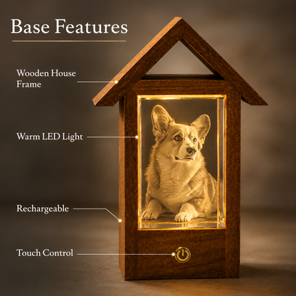 Personalized 3D Crystal Pet Photo Memorial Lighted House