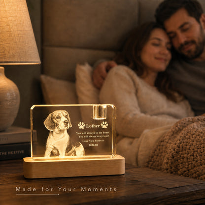 Personalized 3D Crystal Pet Memorial with LED Wood Base