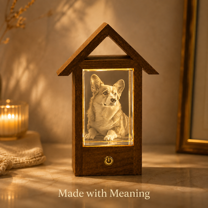 Personalized 3D Crystal Pet Photo Memorial Lighted House