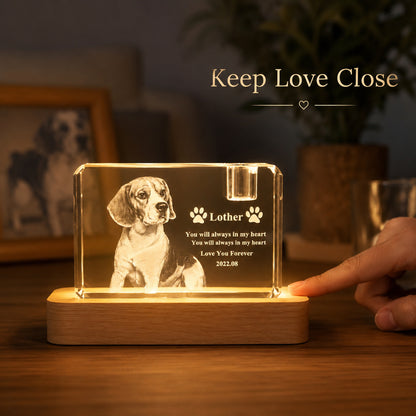 Personalized 3D Crystal Pet Memorial with LED Wood Base