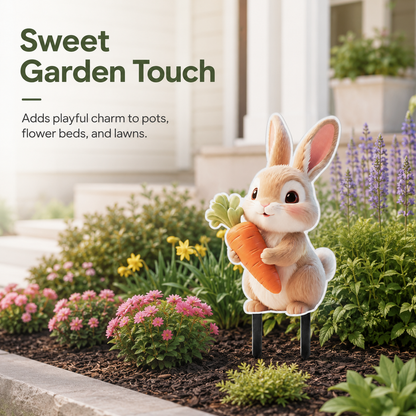 2D Bunny Garden Stake with Carrot for Pots and Lawns
