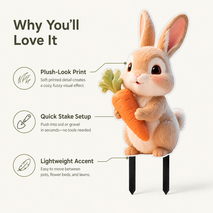 2D Bunny Garden Stake with Carrot for Pots and Lawns
