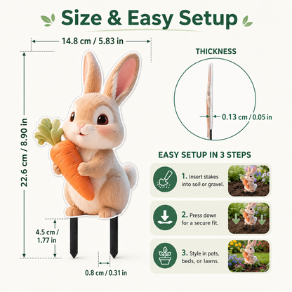2D Bunny Garden Stake with Carrot for Pots and Lawns