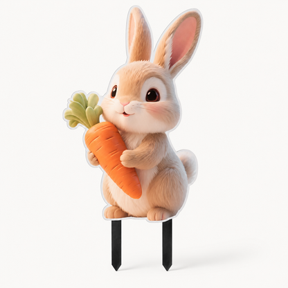 2D Bunny Garden Stake with Carrot for Pots and Lawns