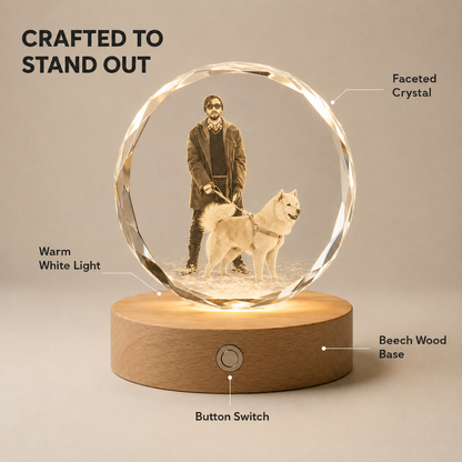 Personalized 3D Crystal Photo Keepsake with Beech Wood Light Base
