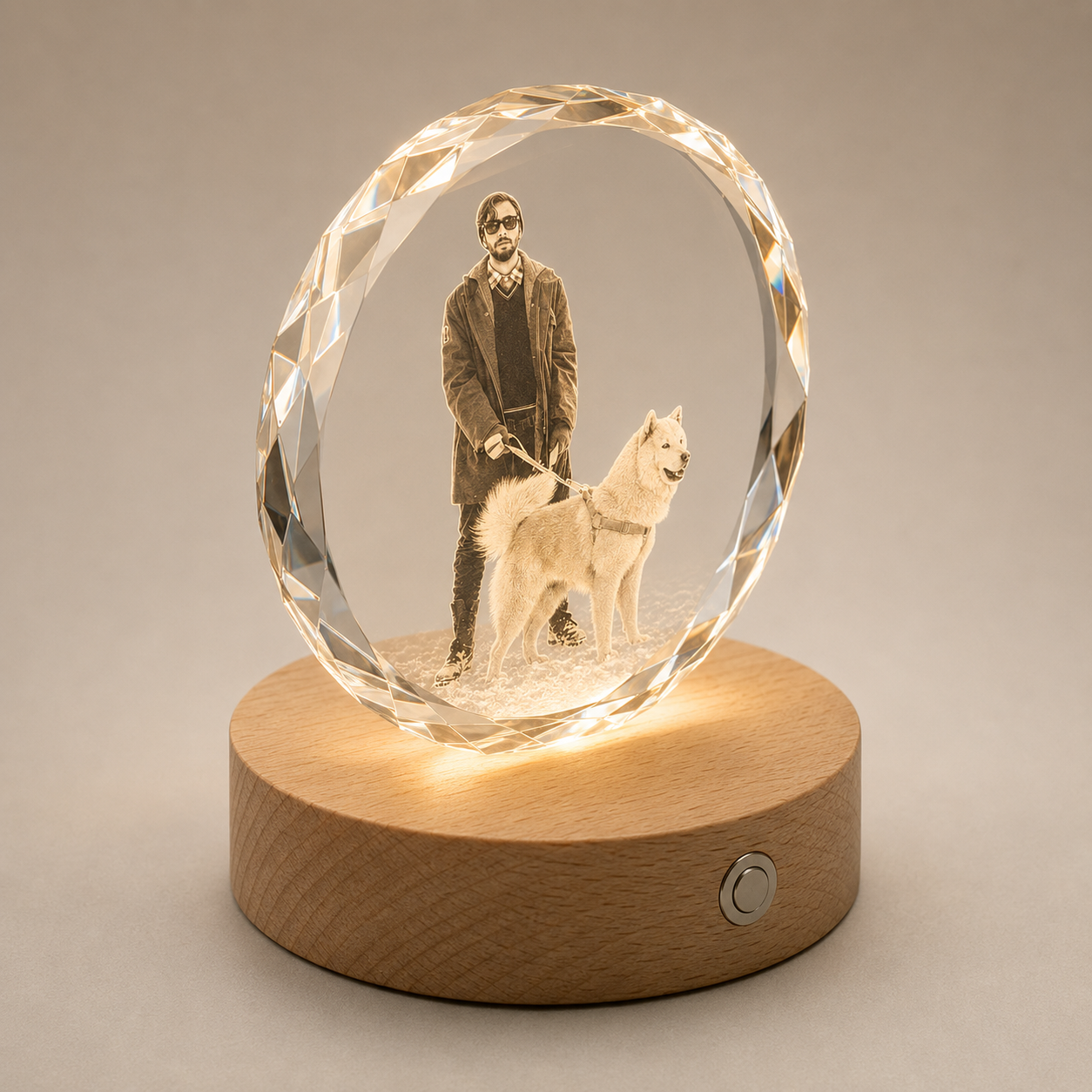 Personalized 3D Crystal Photo Keepsake with Beech Wood Light Base