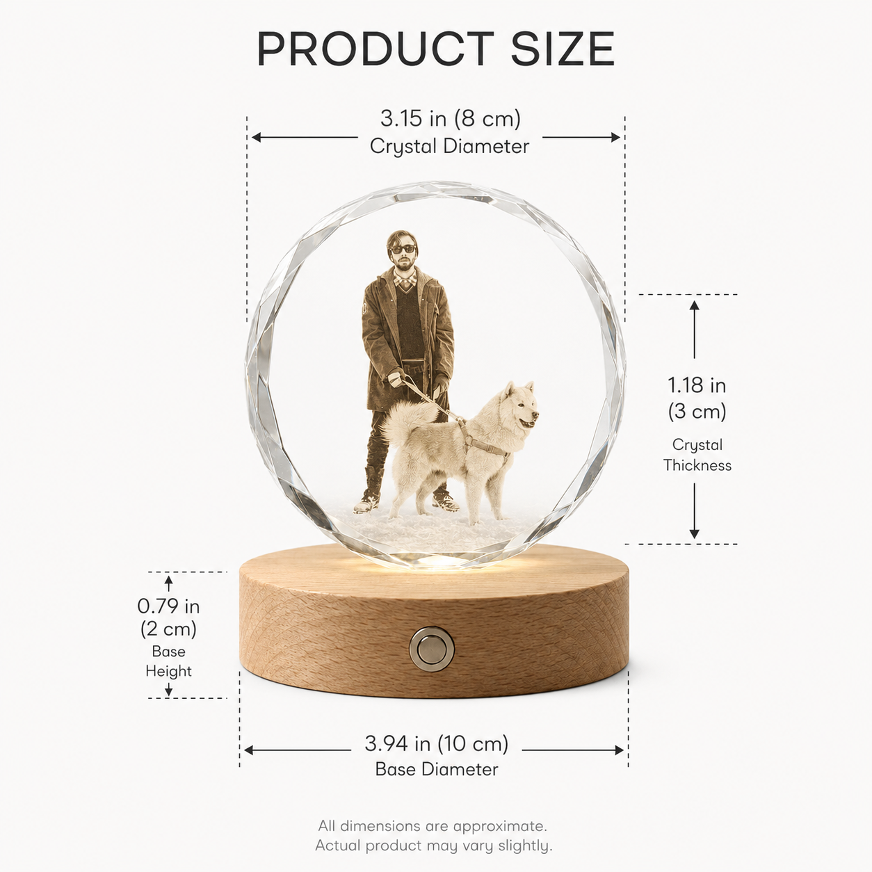 Personalized 3D Crystal Photo Keepsake with Beech Wood Light Base