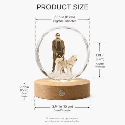 Personalized 3D Crystal Photo Keepsake with Beech Wood Light Base