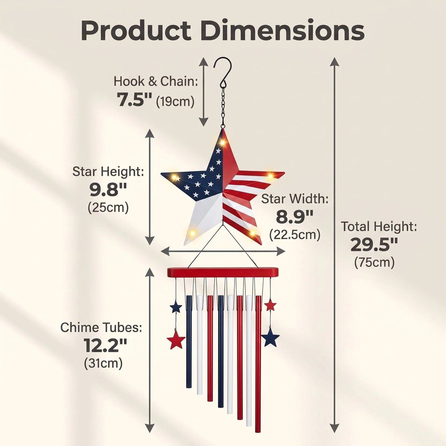 American Star Wind Chime - Solar Metal Garden Decor