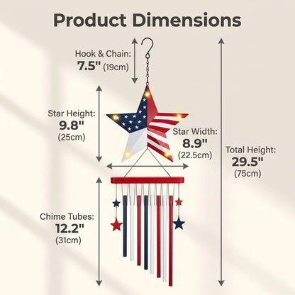 American Star Wind Chime - Solar Metal Garden Decor