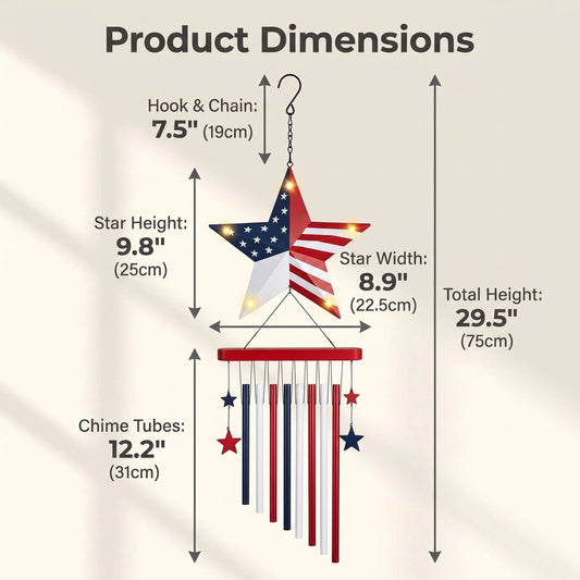 American Star Wind Chime - Solar Metal Garden Decor
