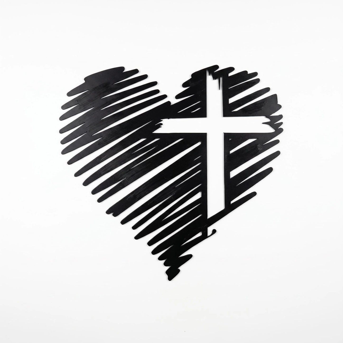 Cross Heart Metal Wall Art, Sketch Design for Home Decor