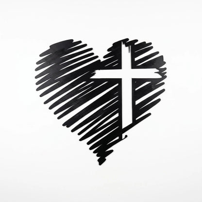 Cross Heart Metal Wall Art, Sketch Design for Home Decor