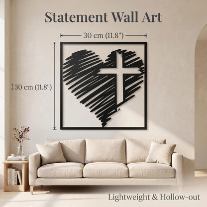 Cross Heart Metal Wall Art, Sketch Design for Home Decor