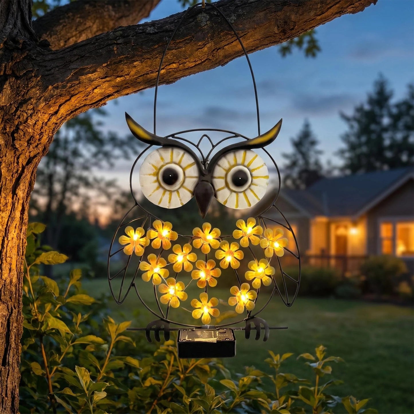 Solar Metal Owl Light - Hanging Garden Outdoor Decor