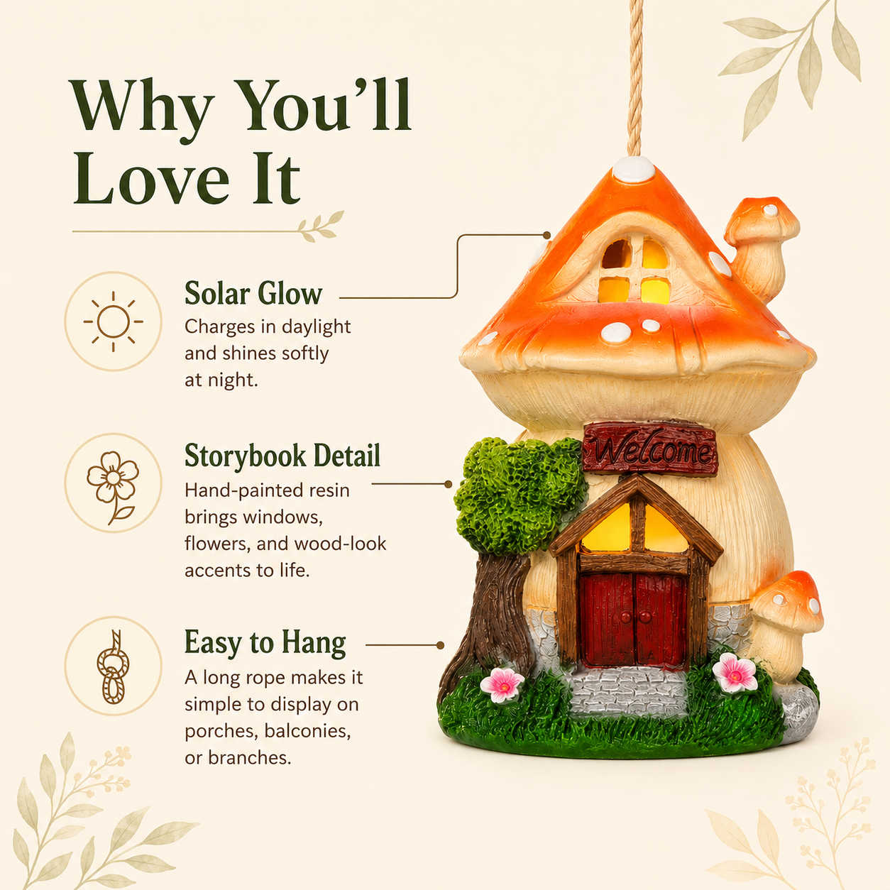 Solar Mushroom House Hanging Light for Garden Decor