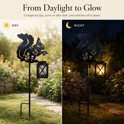 Metal Squirrel Solar Garden Stake Light for Yard Decor